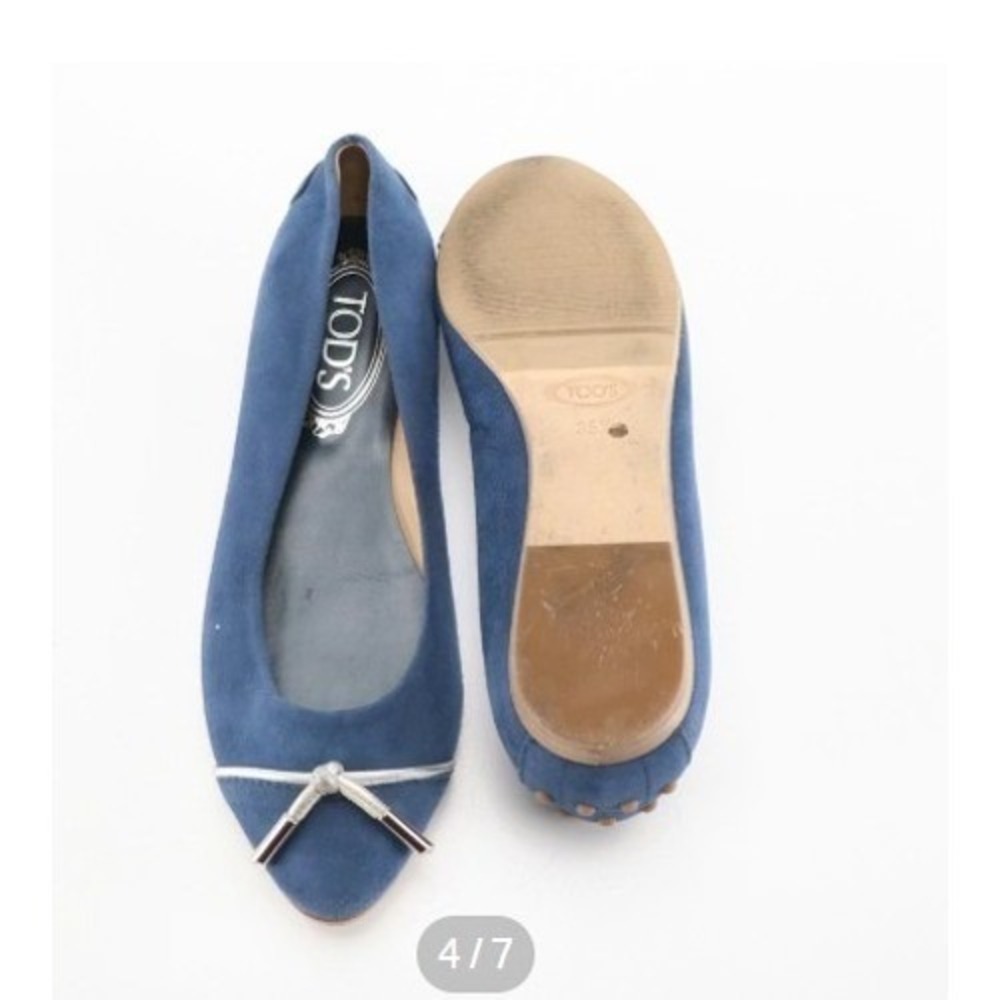 Tods Blue Suede Pointed Toe Bow Ballet Flats Womens 35.5 Made in Italy
